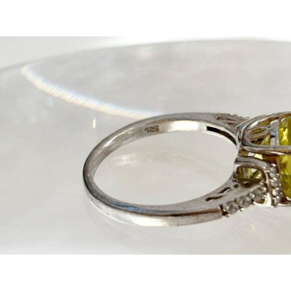 Citrine Semi-Precious Gemstone + CZ Framed 925 Sterling Silver Vintage Ring sz 8 - Picture 5 of 13